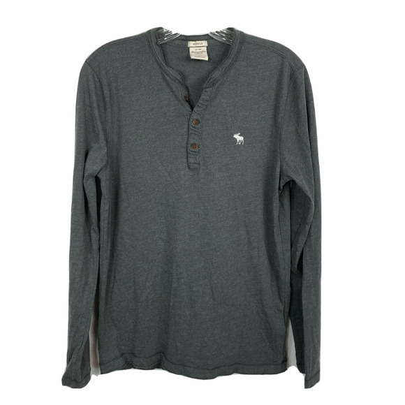 Abercrombie & Fitch T-Shirt Mens Sz S Muscle Gray Long Sleeve Cotton Button Logo - Picture 1 of 9